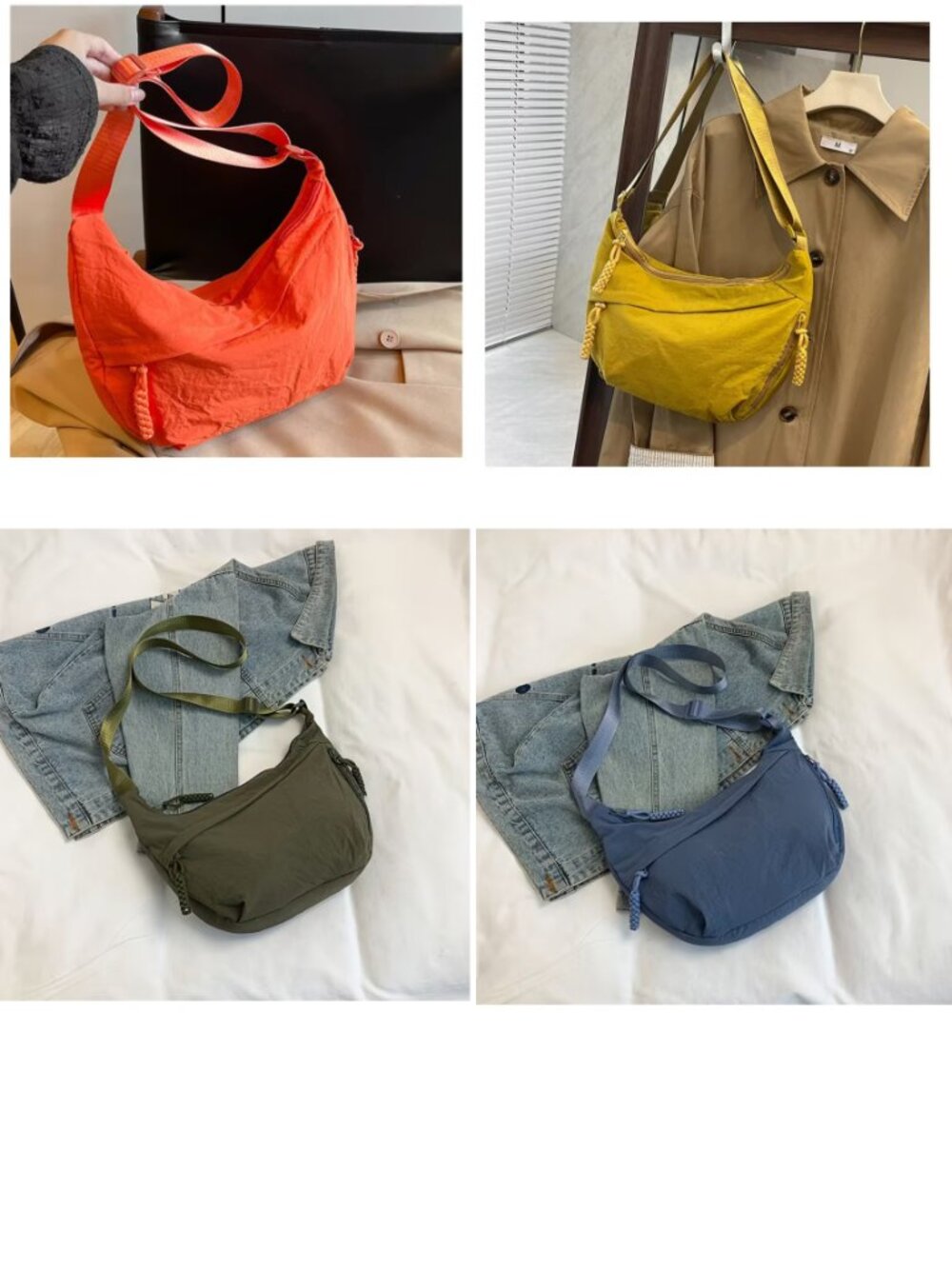 Women Crescent Shoulder Bag Nylon Crossbody Hobo Slouchy Sling Bag Lightweight